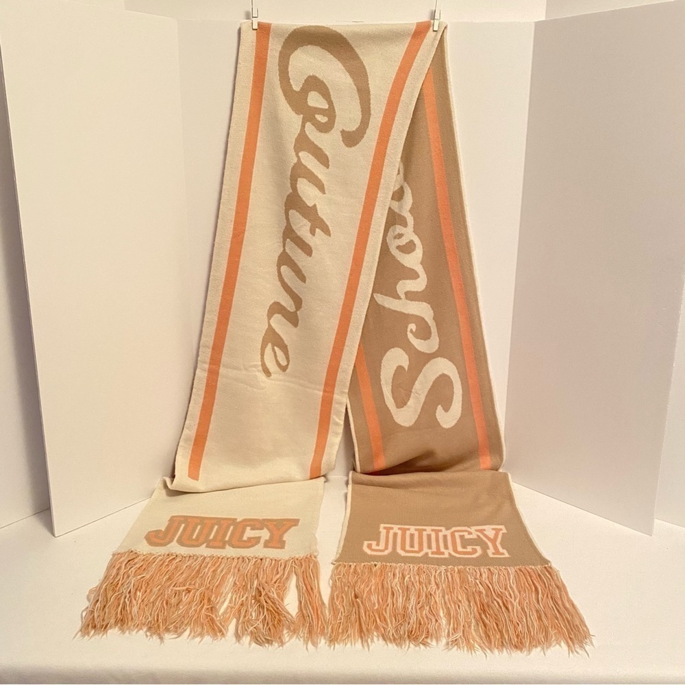 Juicy Couture Oversized Reversible School of Couture Scarf Peach/ Ivory/ Beige